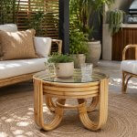 Glass Top Cane Coffee Table