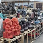 selection of different brightly coloured garden ornaments available from prime liquidations